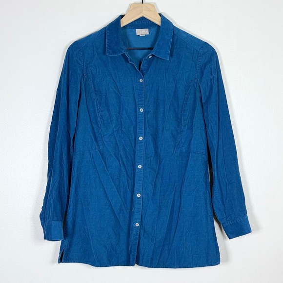 J. Jill Tops - J Jill Womens Fine Wale Corduroy Button Up Shirt Size S Blue Long Sleeve Cotton